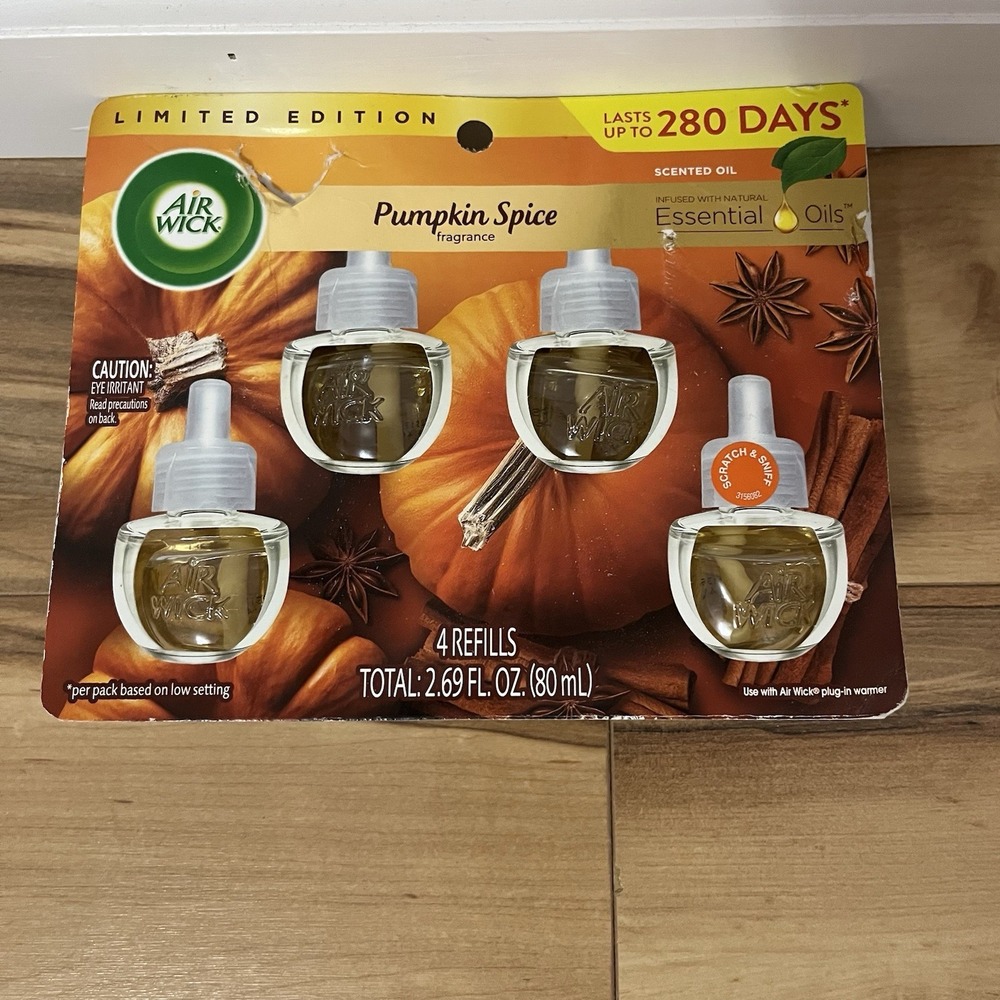 Air Wick Pumpkin Spice Plug-In Scented Oil Refill 4pk Smells Good Fall Festive